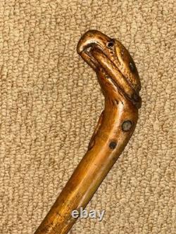 Antique Rustic Walking Stick Cane Hand-Carved Eagle Holding Snake