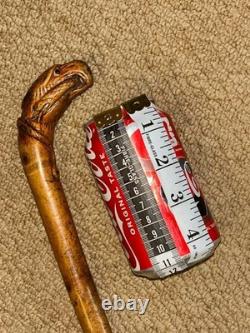Antique Rustic Walking Stick Cane Hand-Carved Eagle Holding Snake