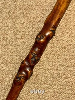 Antique Rustic Walking Stick / Cane Hand-Carved Grotesque Head & Faces Shaft