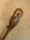 Antique Rustic Walking Stick Cane Hand-Carved Large Owl Top Glass Eyes