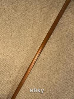 Antique Rustic Walking Stick Cane Hand-Carved Large Owl Top Glass Eyes