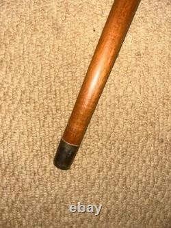 Antique Rustic Walking Stick Cane Hand-Carved Large Owl Top Glass Eyes