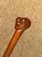 Antique Rustic Walking Stick Cane Hand-Carved Man Head Top & Glass Eyes