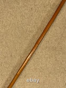 Antique Rustic Walking Stick Cane Hand-Carved Man Head Top & Glass Eyes