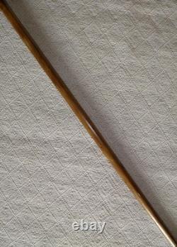 Antique Rustic Walking Stick Cane Hand-Carved Man Musician With Instrument Oboe