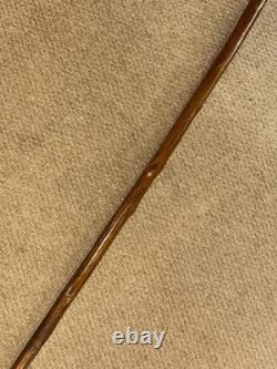 Antique Rustic Walking Stick Cane Hand-Carved Man's Head Top & Glass Eyes