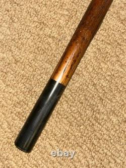 Antique Rustic Walking Stick Cane Hand-Carved Man's Head Top & Glass Eyes