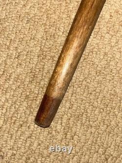 Antique Rustic Walking Stick Cane Hand-Carved Tiger Head Handle & Floral Shaft