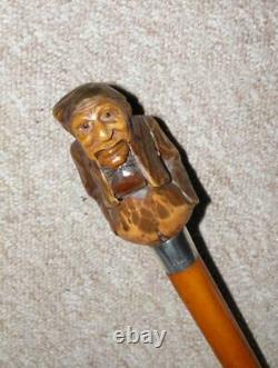 Antique Rustic Walking Stick/Cane With Hand-Carved Nutcracker Lady Top 95cm