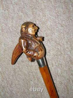 Antique Rustic Walking Stick/Cane With Hand-Carved Nutcracker Lady Top 95cm