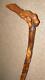 Antique Rustic Walking Stick Hand-Carved Leaves & Berries & Bird Talon Handle