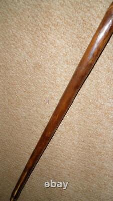 Antique Rustic Walking Stick Hand-Carved Leaves & Berries & Bird Talon Handle