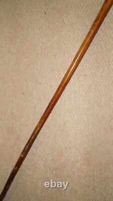 Antique Rustic Walking Stick Hand-Carved Man Head Top Glass Eyes