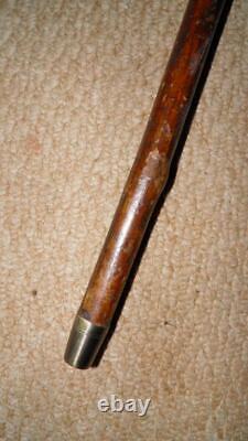 Antique Rustic Walking Stick Hand-Carved Man Head Top Glass Eyes