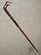 Antique Rustic Walking Stick With Mother of Pearl Inlay & Hand-Carved Shaft 90cm
