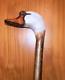 Antique Rustic Wood Carved Mute Swan Head Walking Stick With Glass Eyes 140cm