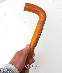 Antique SCOTTISH FOLK ART Carved Wood Walking Stick Stag Thistles & Snake c1930s Antique SCOTTISH FOLK ART Carved Wood Walking Stick Stag Thistles & Snake c1930s