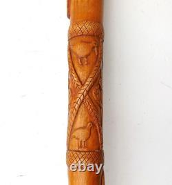 Antique SCOTTISH FOLK ART Carved Wood Walking Stick Stag Thistles & Snake c1930s Antique SCOTTISH FOLK ART Carved Wood Walking Stick Stag Thistles & Snake c1930s