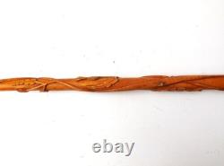 Antique SCOTTISH FOLK ART Carved Wood Walking Stick Stag Thistles & Snake c1930s Antique SCOTTISH FOLK ART Carved Wood Walking Stick Stag Thistles & Snake c1930s