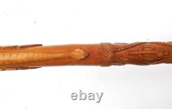 Antique SCOTTISH FOLK ART Carved Wood Walking Stick Stag Thistles & Snake c1930s Antique SCOTTISH FOLK ART Carved Wood Walking Stick Stag Thistles & Snake c1930s