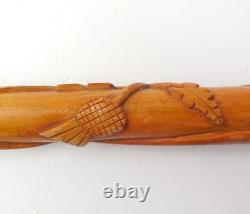 Antique SCOTTISH FOLK ART Carved Wood Walking Stick Stag Thistles & Snake c1930s Antique SCOTTISH FOLK ART Carved Wood Walking Stick Stag Thistles & Snake c1930s
