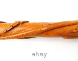 Antique SCOTTISH FOLK ART Carved Wood Walking Stick Stag Thistles & Snake c1930s Antique SCOTTISH FOLK ART Carved Wood Walking Stick Stag Thistles & Snake c1930s