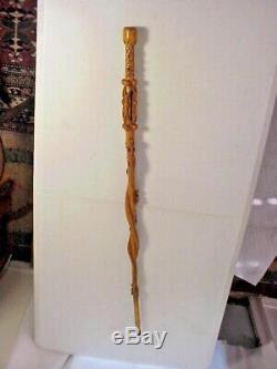 Antique SUPER FOLK ART Carved PUZZLE CANE Walking Stick Dated 1917