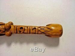 Antique SUPER FOLK ART Carved PUZZLE CANE Walking Stick Dated 1917