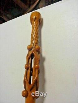 Antique SUPER FOLK ART Carved PUZZLE CANE Walking Stick Dated 1917