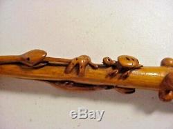 Antique SUPER FOLK ART Carved PUZZLE CANE Walking Stick Dated 1917