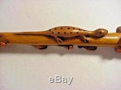 Antique SUPER FOLK ART Carved PUZZLE CANE Walking Stick Dated 1917