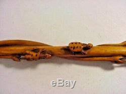 Antique SUPER FOLK ART Carved PUZZLE CANE Walking Stick Dated 1917