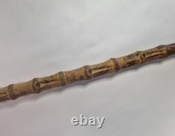 Antique Semi-Flexible Whangee Bamboo Cane Walking Stick Hand Carved Dog Handle