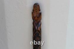 Antique Sept 1945 Hand Carved Walking Stick, Cane, Signed, Tribal, African, Explorer