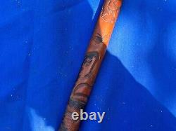 Antique Signed Chinese Carved Bamboo Walking Cane Stick Snake After Monkey