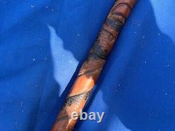 Antique Signed Chinese Carved Bamboo Walking Cane Stick Snake After Monkey