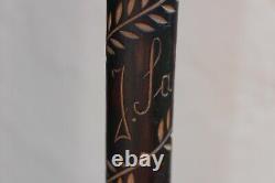 Antique Signed Hand Carved Walking Stick Sept 1945 Cane Tribal African Explorer