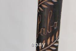 Antique Signed Hand Carved Walking Stick Sept 1945 Cane Tribal African Explorer