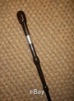 Antique Silver Carved Treen Show Dress Cane / Swagger Stick 79.5cm