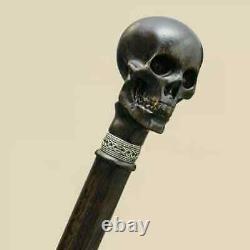 Antique Skull Head Handle Wooden Walking Stick Hand Carved Cane Designer style