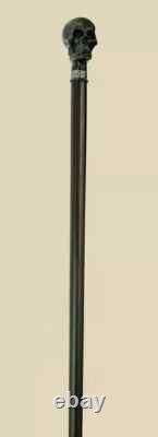 Antique Skull Head Handle Wooden Walking Stick Hand Carved Cane Designer style