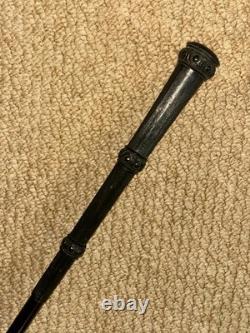 Antique Slender Walking Stick / Cane Hand-Carved & Striped Handle