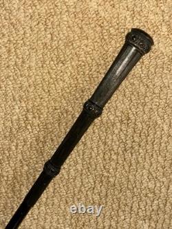 Antique Slender Walking Stick / Cane Hand-Carved & Striped Handle