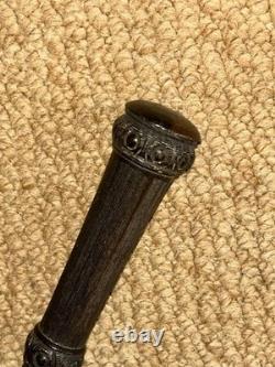 Antique Slender Walking Stick / Cane Hand-Carved & Striped Handle