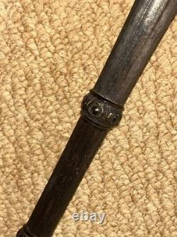Antique Slender Walking Stick / Cane Hand-Carved & Striped Handle