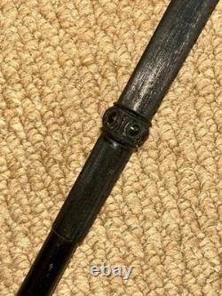 Antique Slender Walking Stick / Cane Hand-Carved & Striped Handle