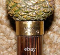 Antique Slim Walking Stick / Cane Hand-Carved Parrot Head Gold Collar By Brigg