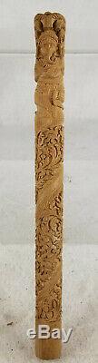 Antique Softwood Carved Indian Export Cane Umbrella Walking Stick Handle Ganesh