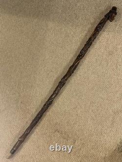 Antique South African Walking Stick Hand-Carved Paul Kruger Top & Floral Shaft