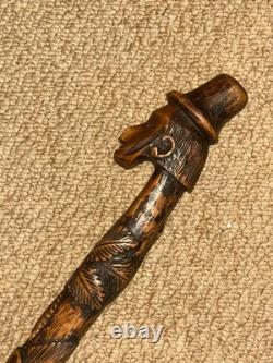 Antique South African Walking Stick Hand-Carved Paul Kruger Top & Floral Shaft